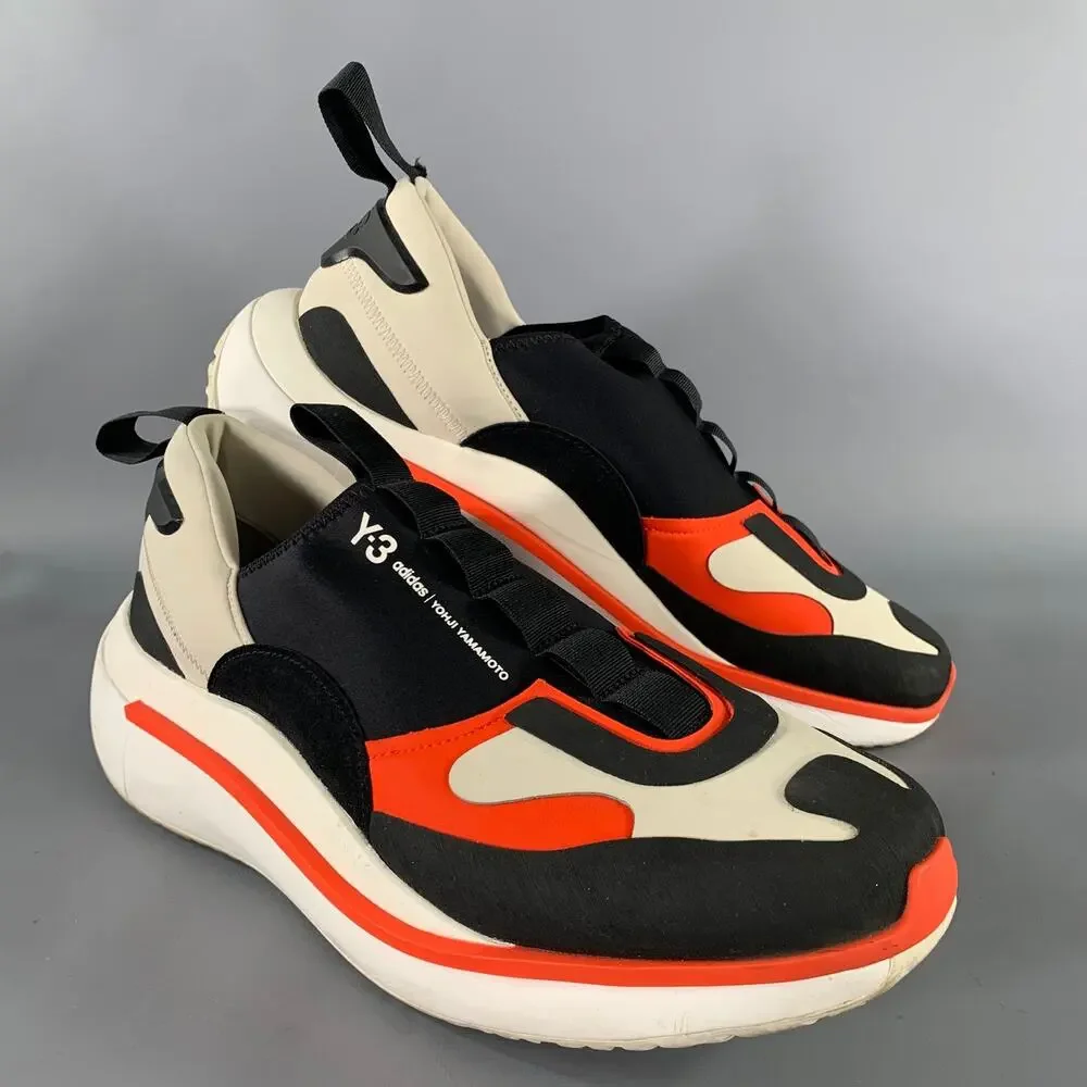 Y-3 Size 12 Black Orange & White Layered Canvas Slip On Sneakers